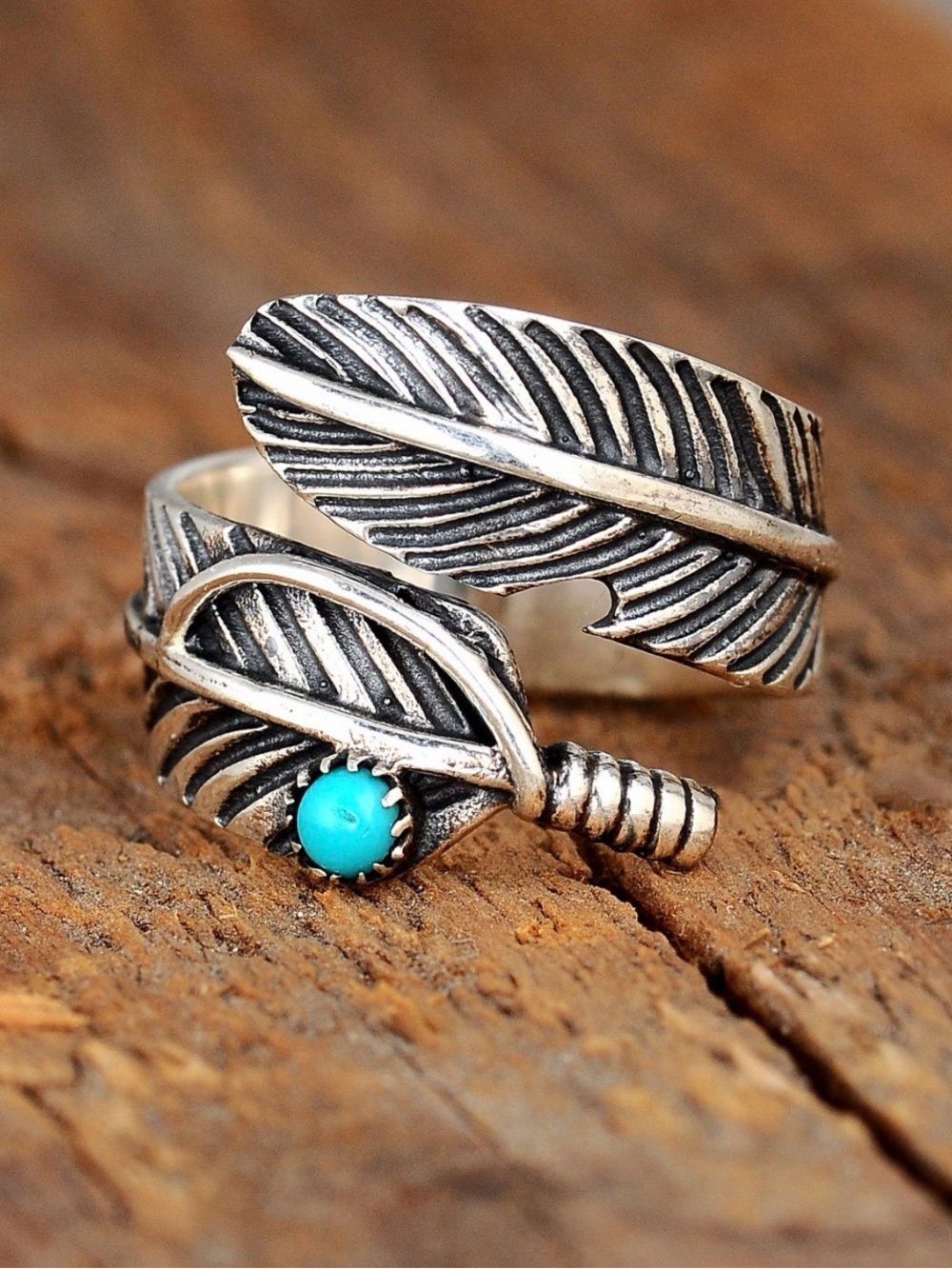 Turquoise Feather Wrap Ring